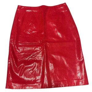 Vintage Wilsons Pelle Studio Red Leather High Waist Pencil Skirt Sz 12 Snakeskin